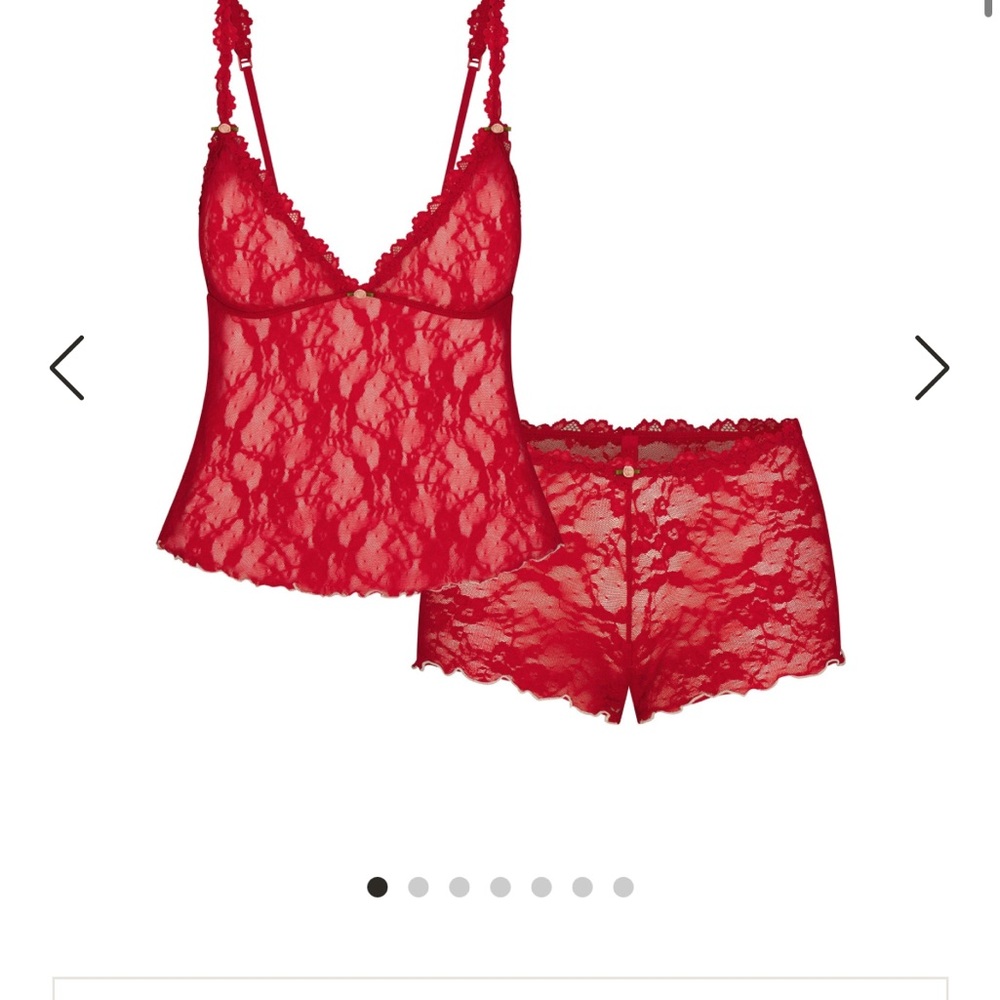 SKIMS STRETCH LACE TRIANGLE CAMI AND SHORT SET | CRANBERRY - L